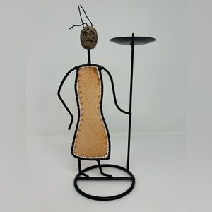 Vintage Hand Crafted African Figurine Candleholder Face Carved Primitive 10”